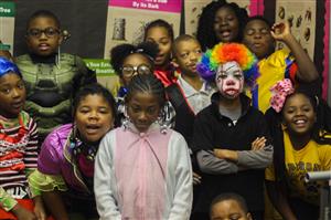 students dressed in costumes 